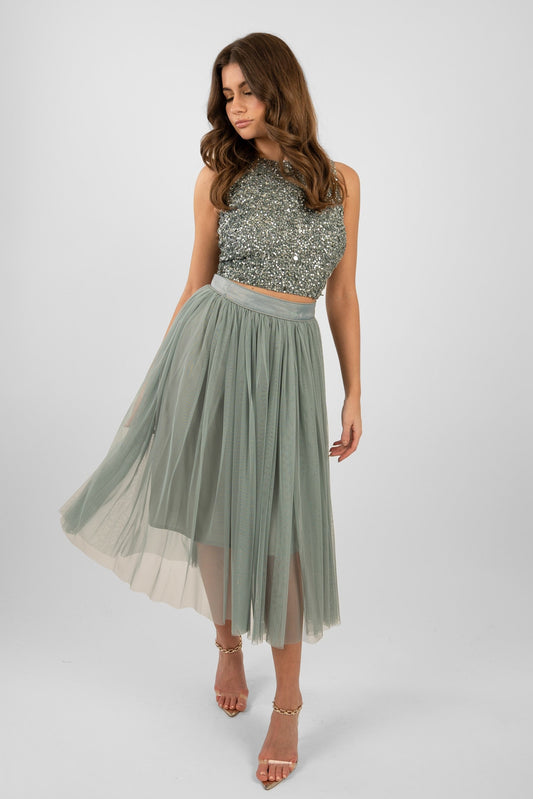  Cleo Teal Tulle Midi Skirt