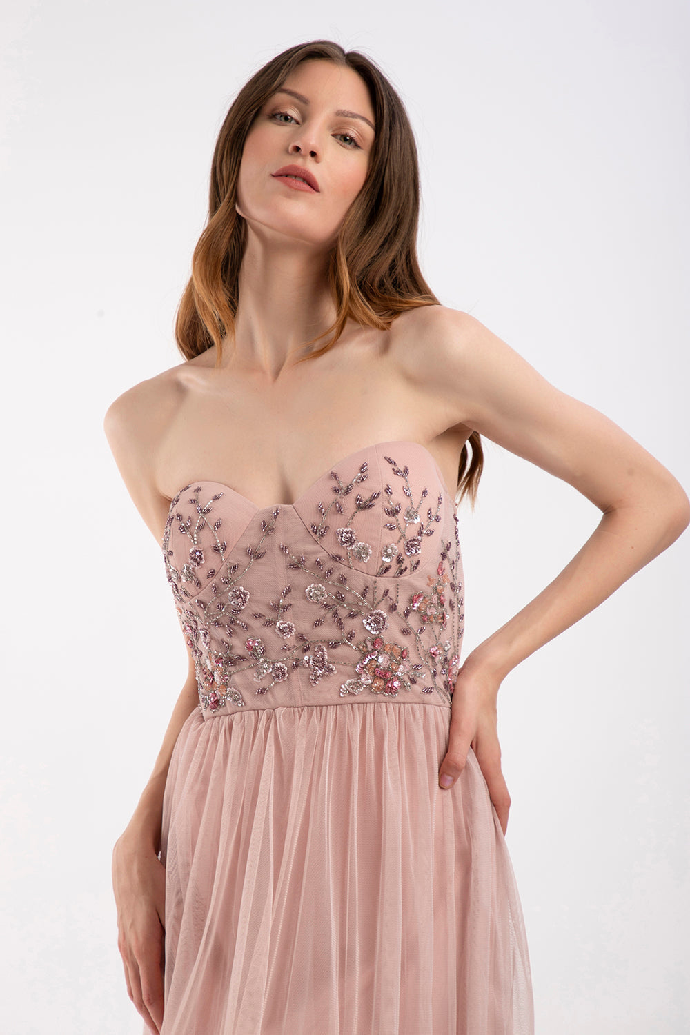  Riva Embellished Corset Maxi Dress In Pink