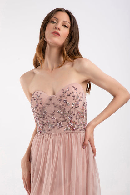  Riva Embellished Corset Maxi Dress In Pink