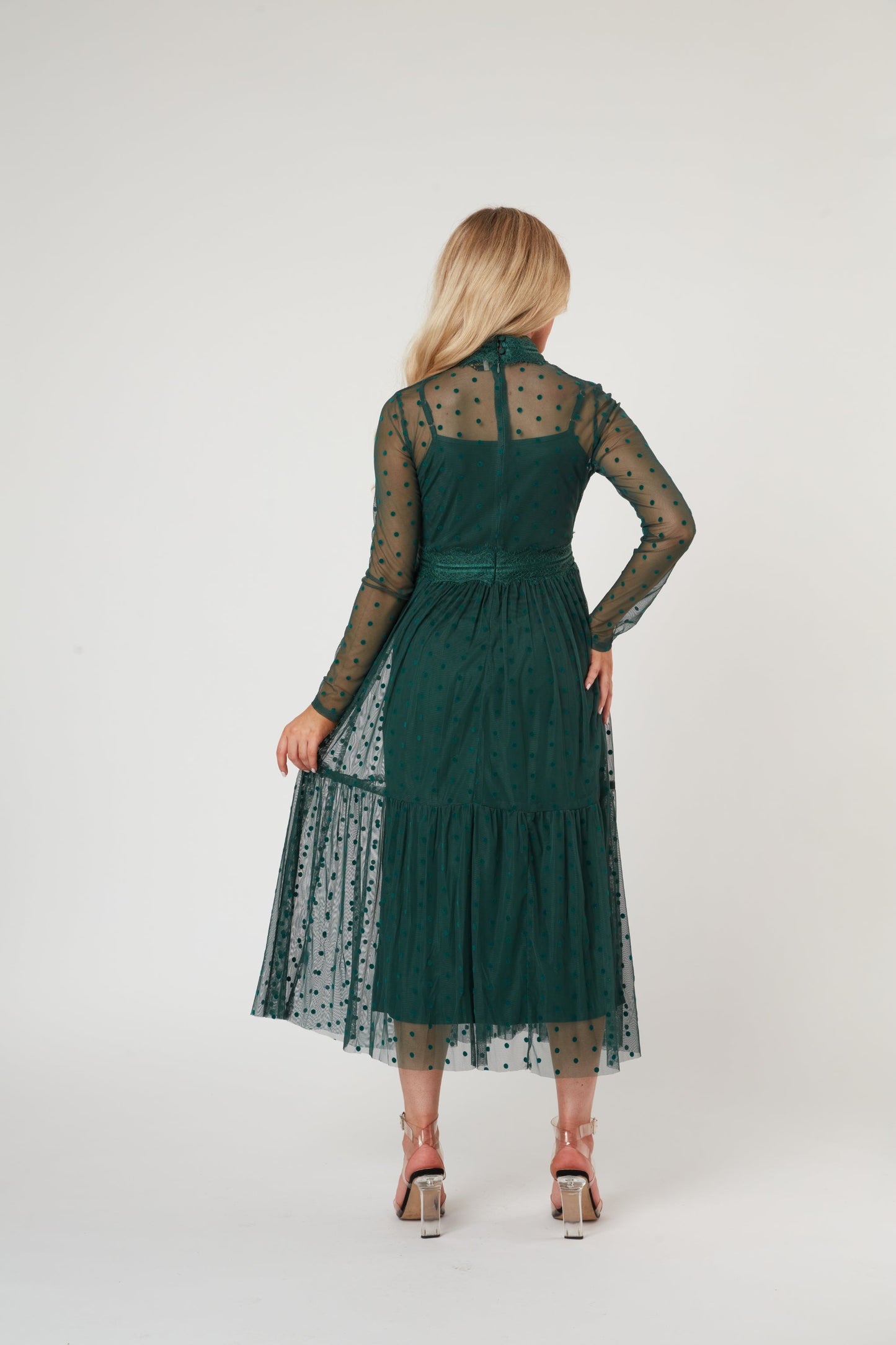  Roman Lola Polka Dot Midi Dress In Green