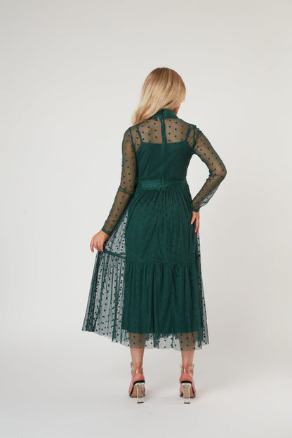 Roman Lola Polka Dot Midi Dress In Green