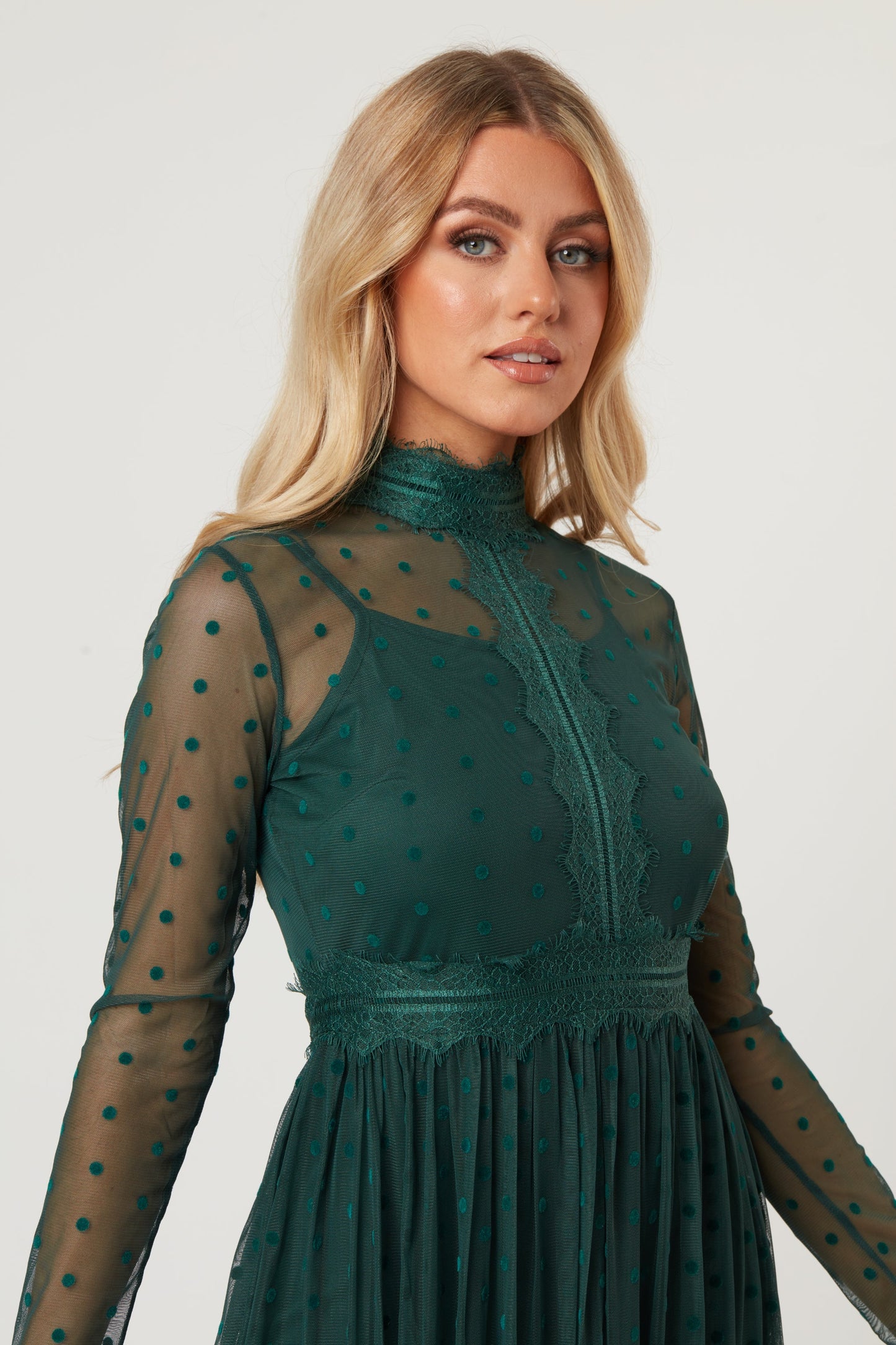  Roman Lola Polka Dot Midi Dress In Green