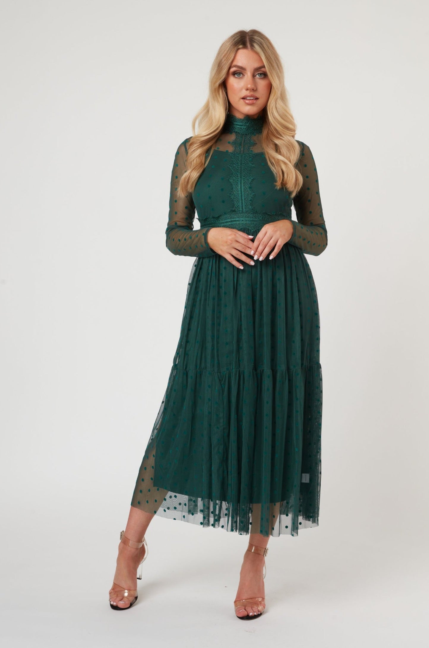  Roman Lola Polka Dot Midi Dress In Green