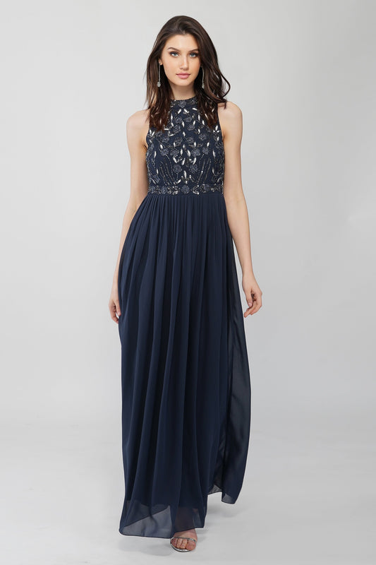  Saffron Floral Embellished And Embroidered Maxi Dress