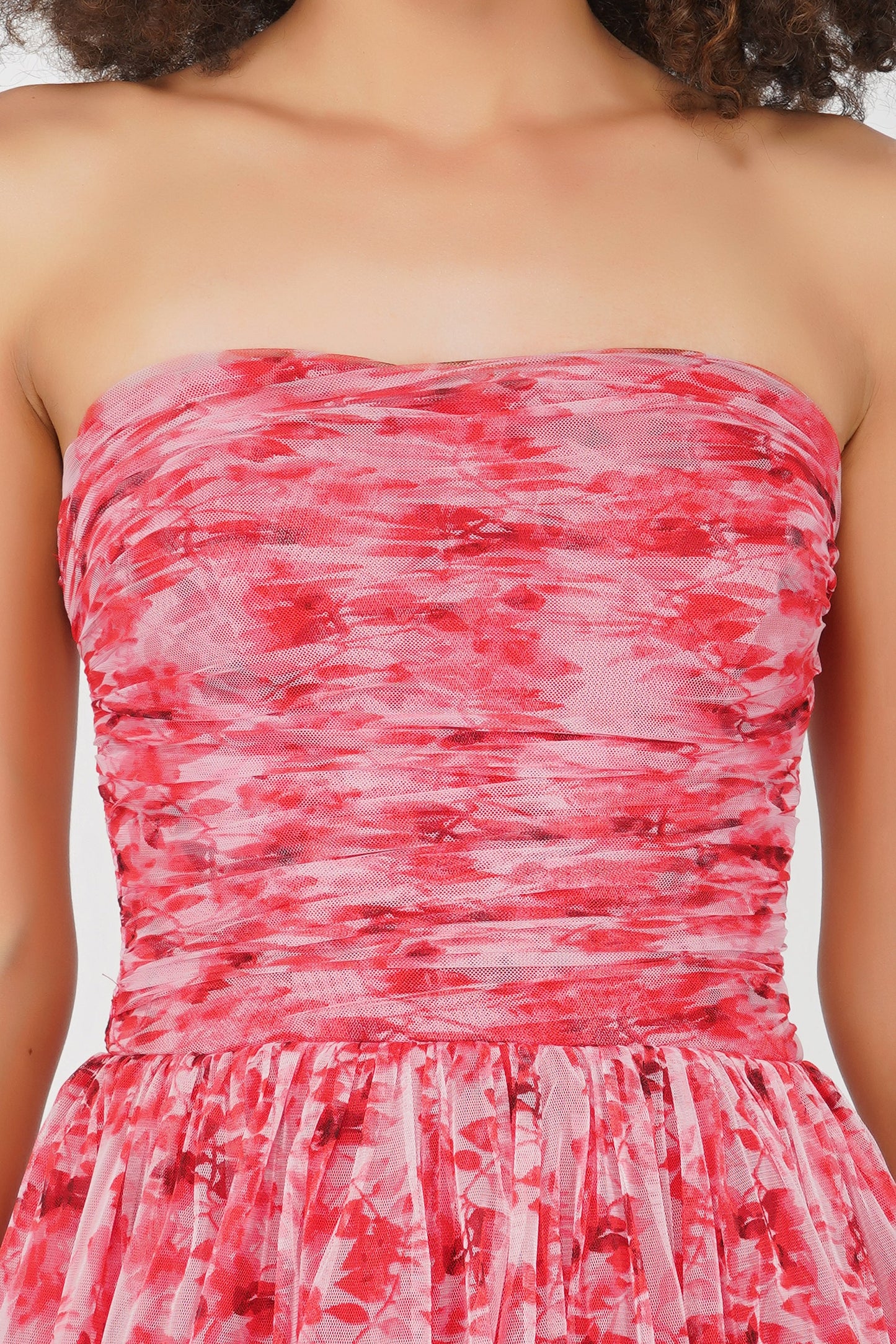  Shiloh High Low Tulle Dress In Red Floral