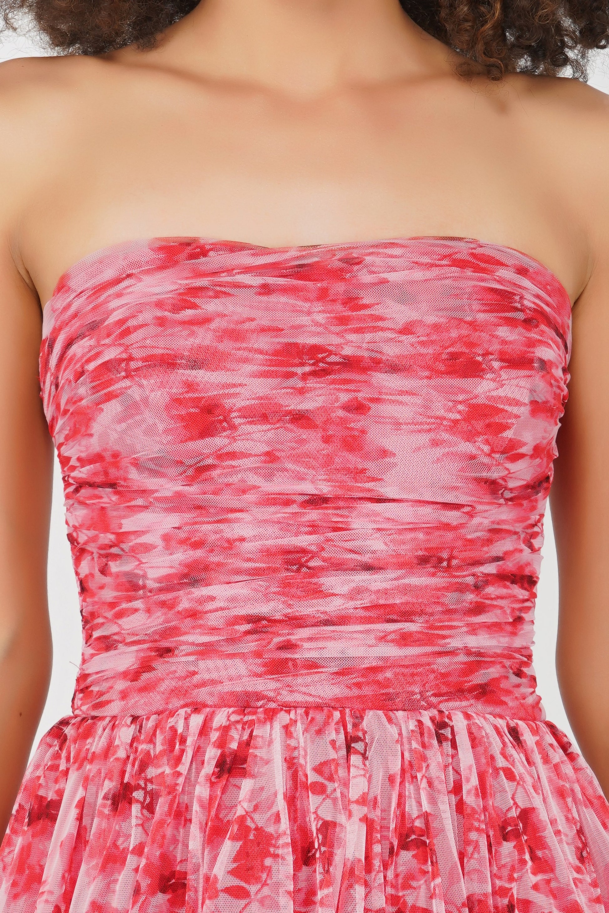  Shiloh High Low Tulle Dress In Red Floral