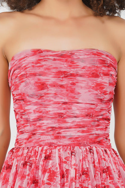  Shiloh High Low Tulle Dress In Red Floral