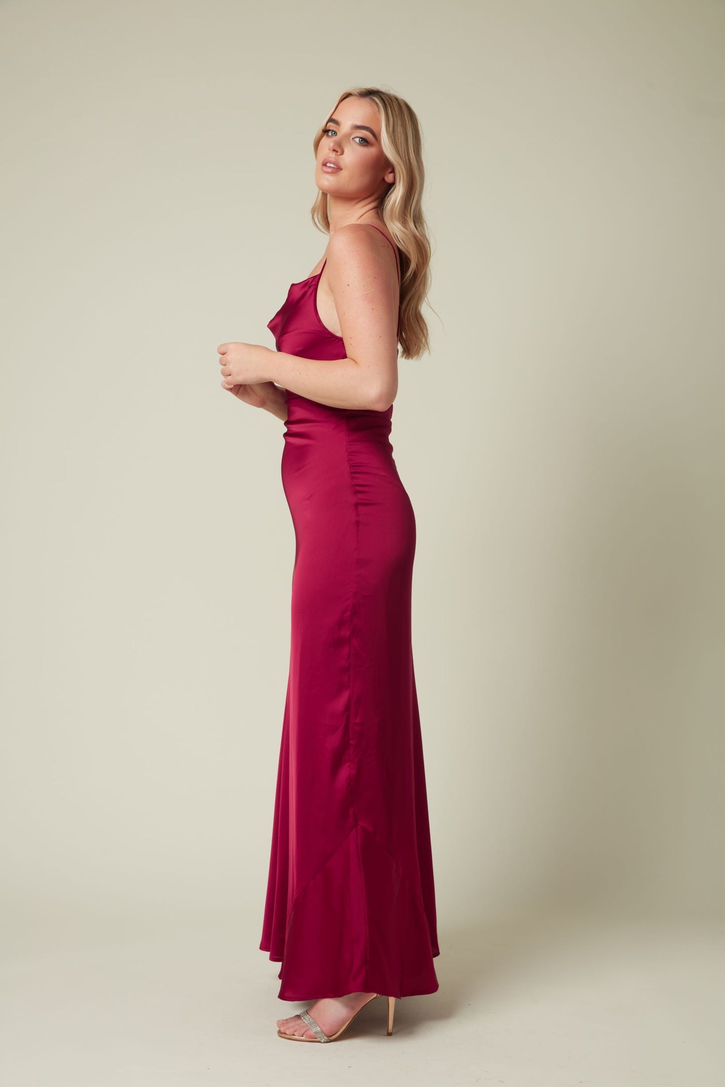  Satin Maxi Dress With Cowl Neck