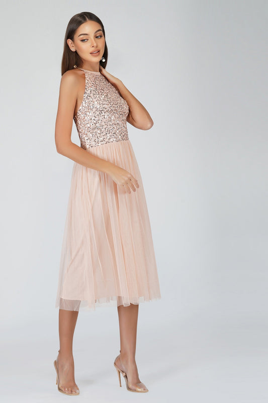  Sprinkle Blush Pink Bridesmaid Midi Dress