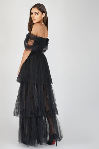  Sydney Off Shoulder Tulle Maxi Dress In Black