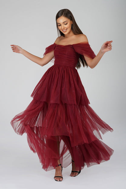  Sydney Burgundy Tulle Maxi Dress