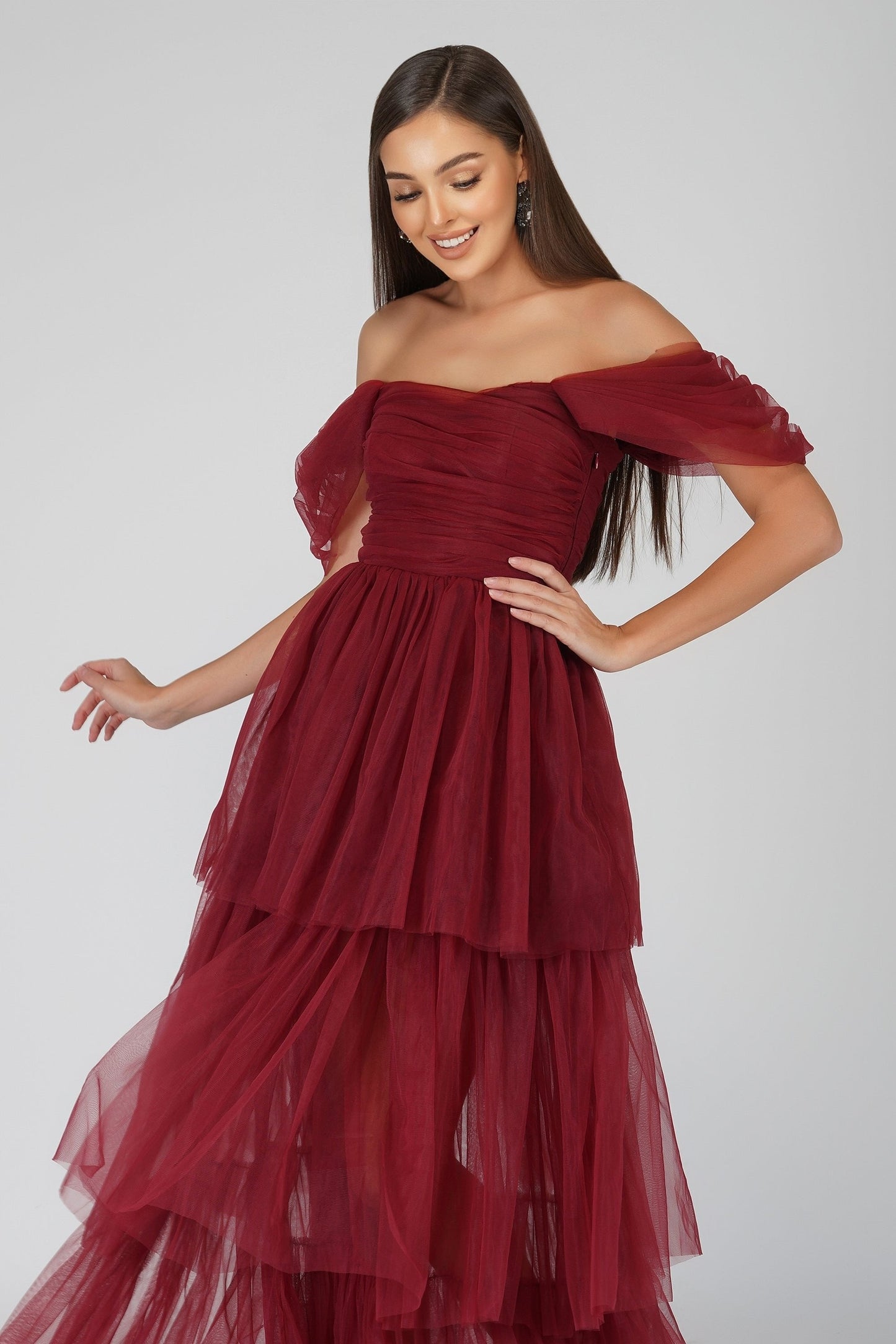  Sydney Burgundy Tulle Maxi Dress