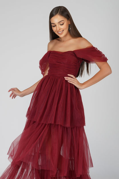  Sydney Burgundy Tulle Maxi Dress