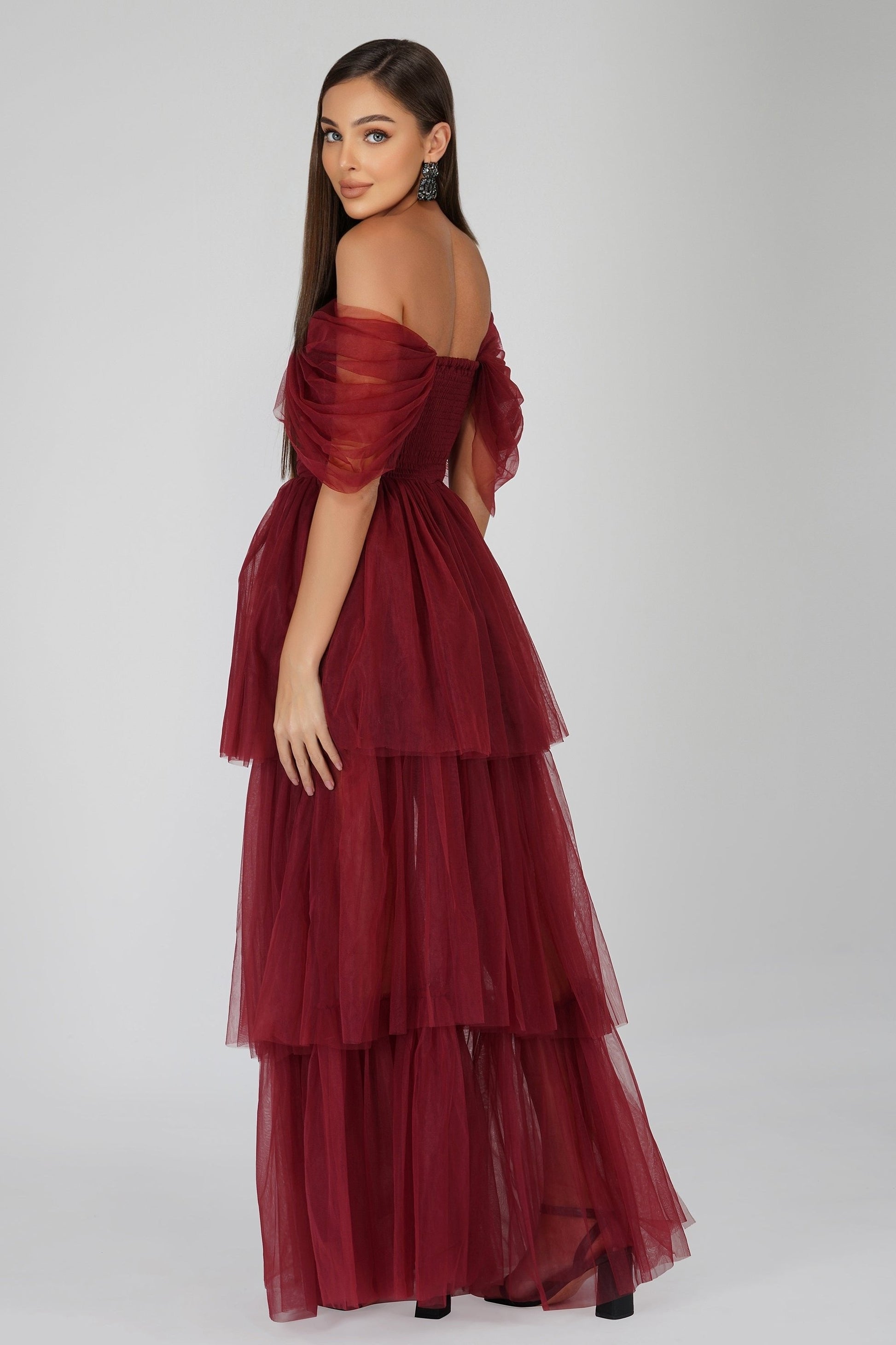  Sydney Burgundy Tulle Maxi Dress