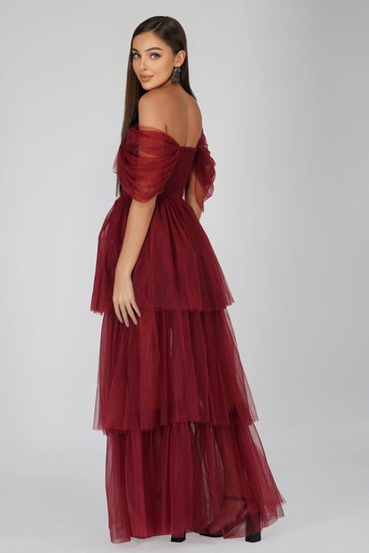  Sydney Burgundy Tulle Maxi Dress