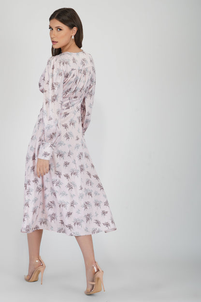  Tessa Long Sleeve Satin Midi Dress In Pink