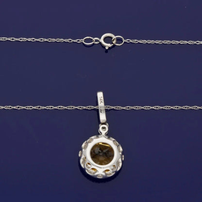 14ct White Gold Citrine And Diamond Halo Pendant Necklace