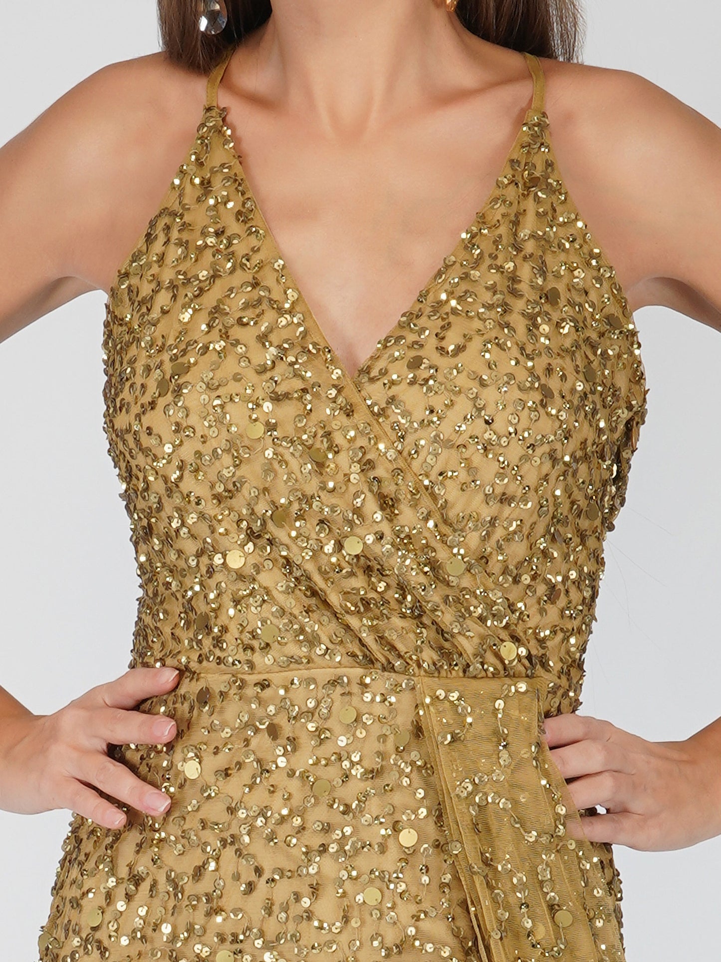  Nair Gold Sequin Maxi Dress